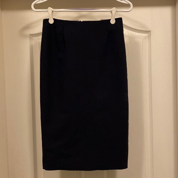 Navy Blue Slimline Midi Skirt with back kick slit - Picture 1 of 8